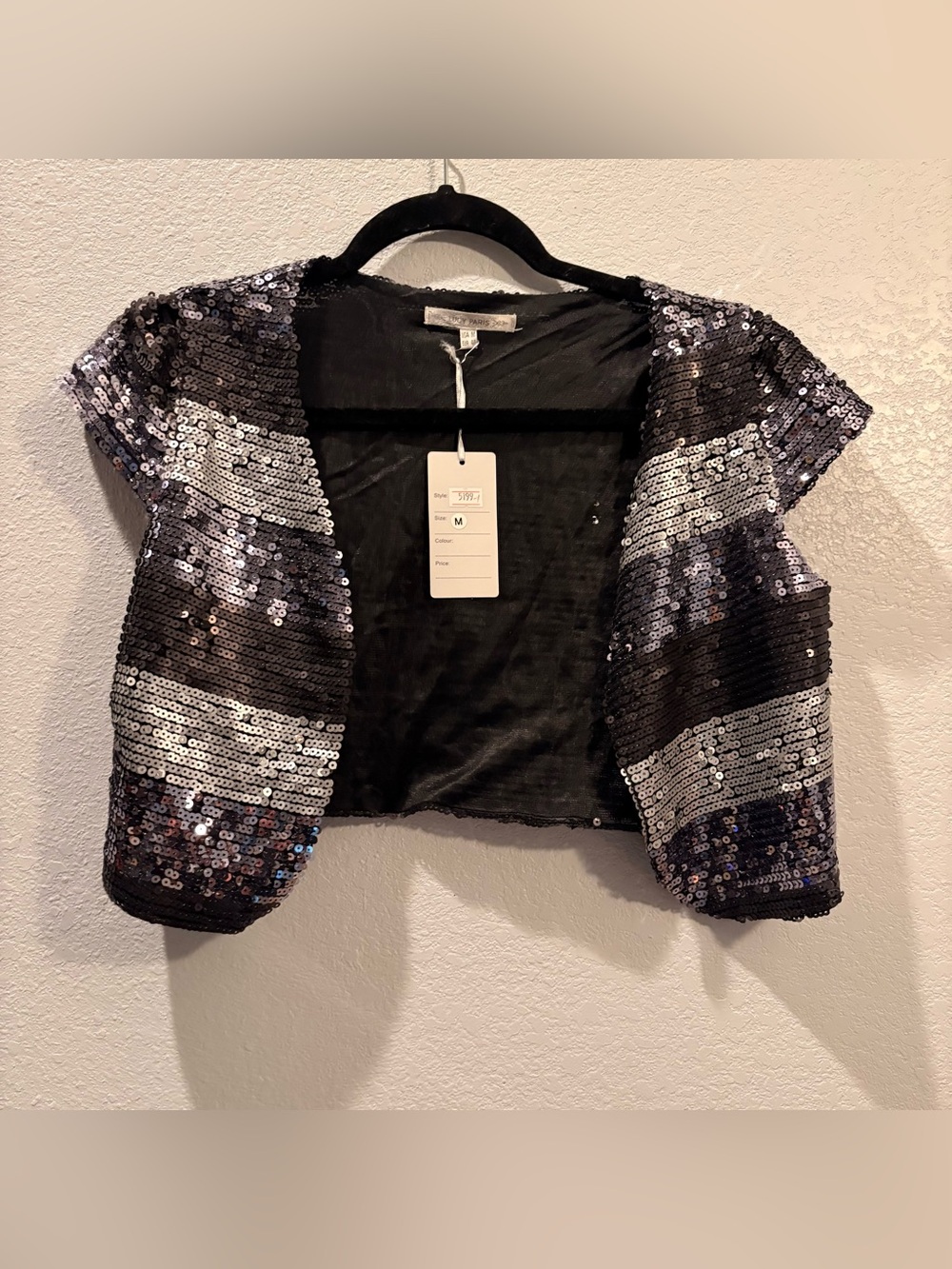 Lucy Paris Sequin Short Sleeve Cropped Bolero Jacket, NWT, Size M